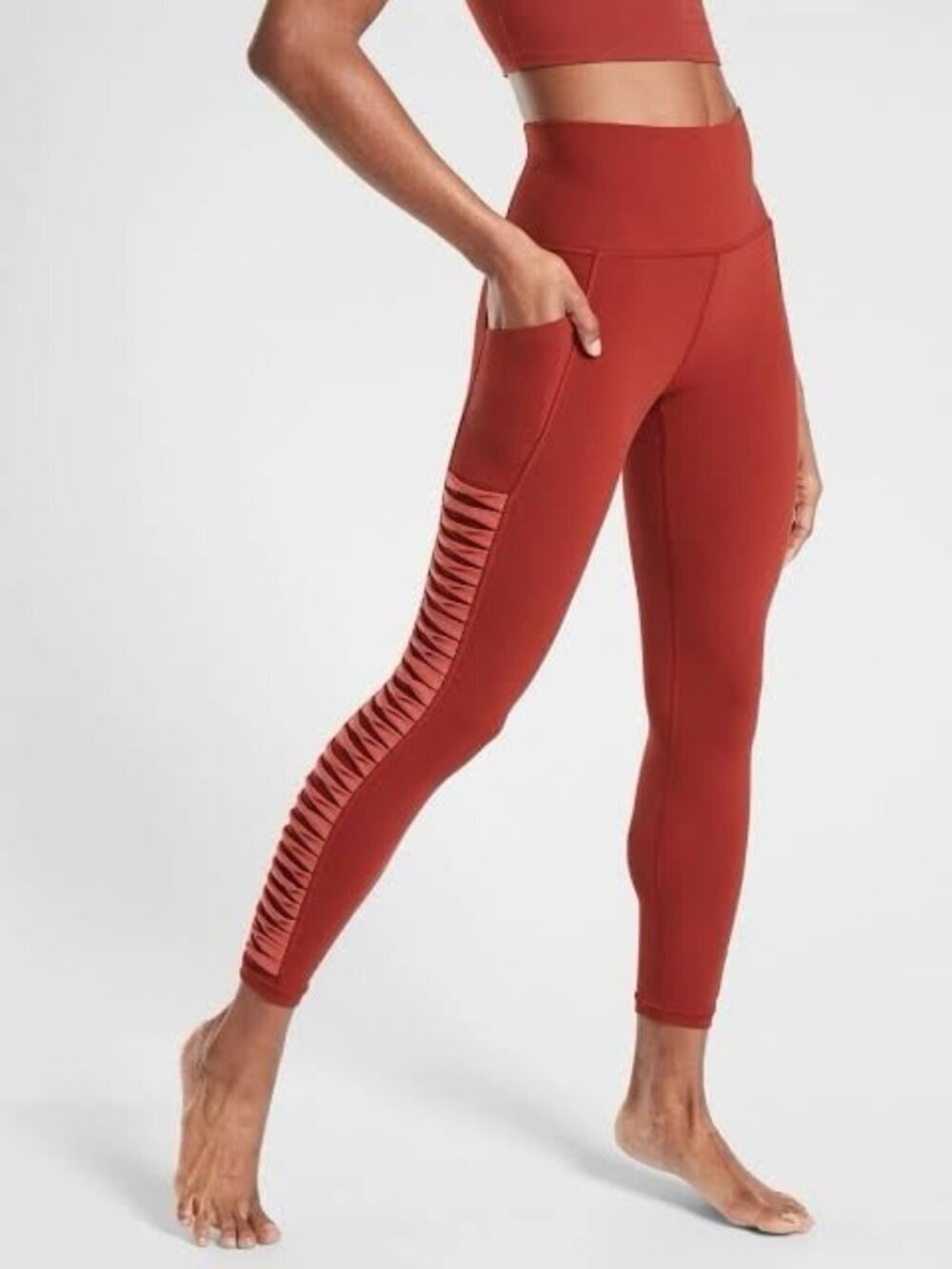Athleta Salutation Stash Pocket II Twist 7/8 Tight Powervita XS #531322 Orange